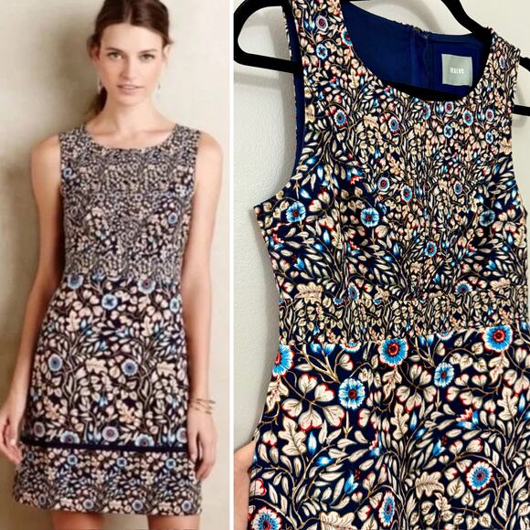 Anthropologie Maeve Retro Feminine Botanical Fairy Floral Pocket Shift Dress S